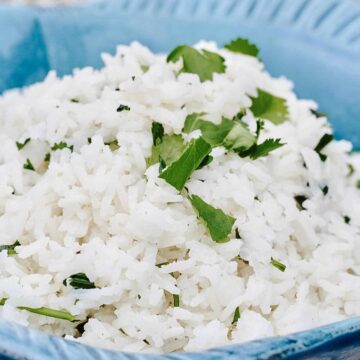 Cilantro Lime Coconut Rice in a Blue Fish Bowl