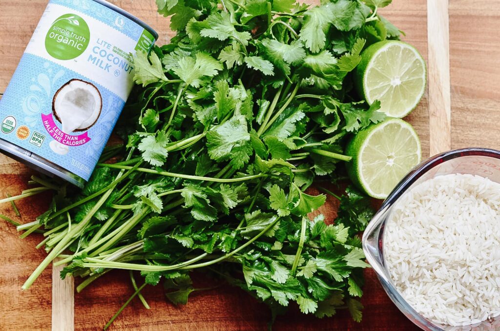 Cilantro Lime Coconut Rice in a Blue Fish Bowl