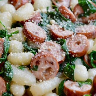 Sausage, spinach and gnocchi skillet meal. Quick and delicious!