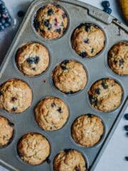 Healthy Banana Blueberry Muffins made Gluten Free, sweetened with honey and bananas. Moist, light and a simple recipe the whole family will love.
