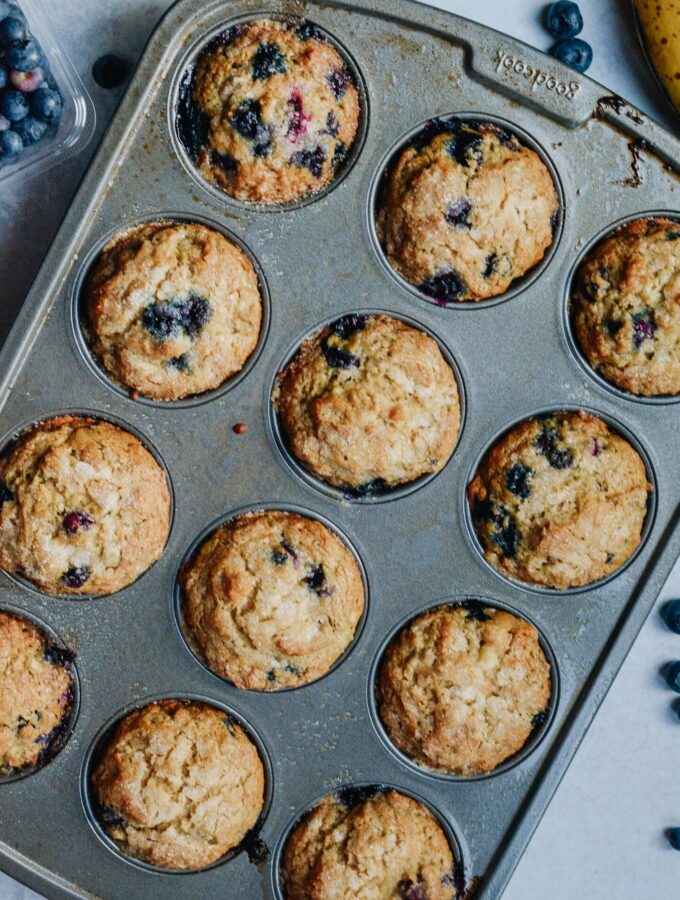 Healthy Banana Blueberry Muffins made Gluten Free, sweetened with honey and bananas. Moist, light and a simple recipe the whole family will love.