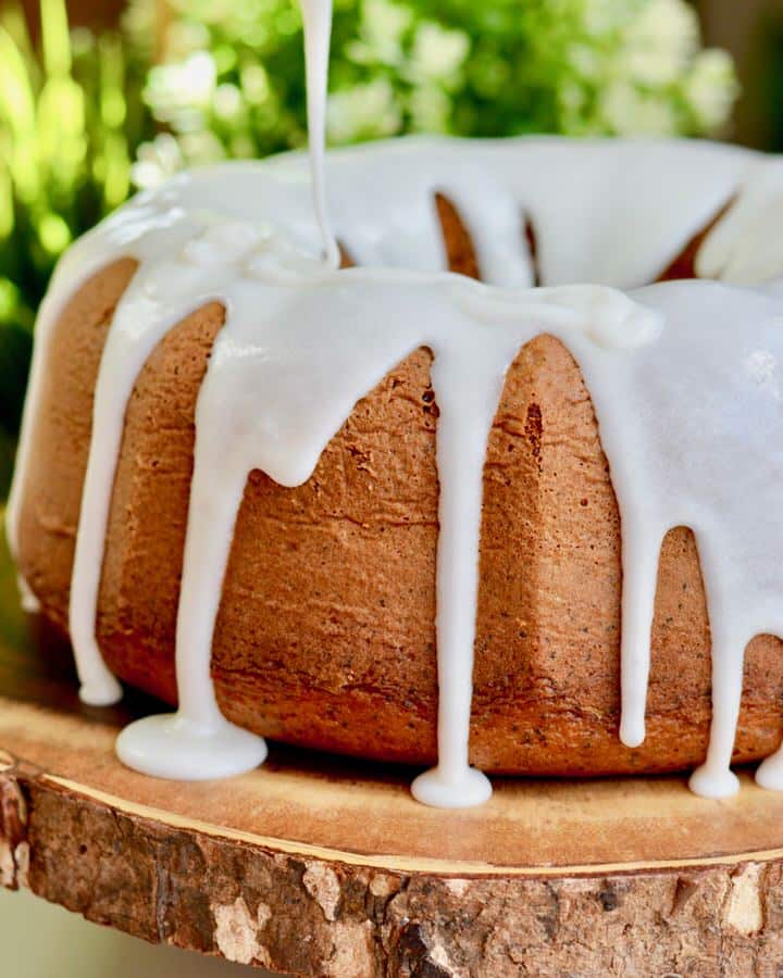 Lemon Poppy Seed Cake mix in bundt pan.