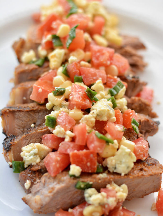 Summer Grilled Steak with Fresh Blue Cheese Salsa. So delicious and easy to prep ahead of time. Perfect for a summer BBQ.