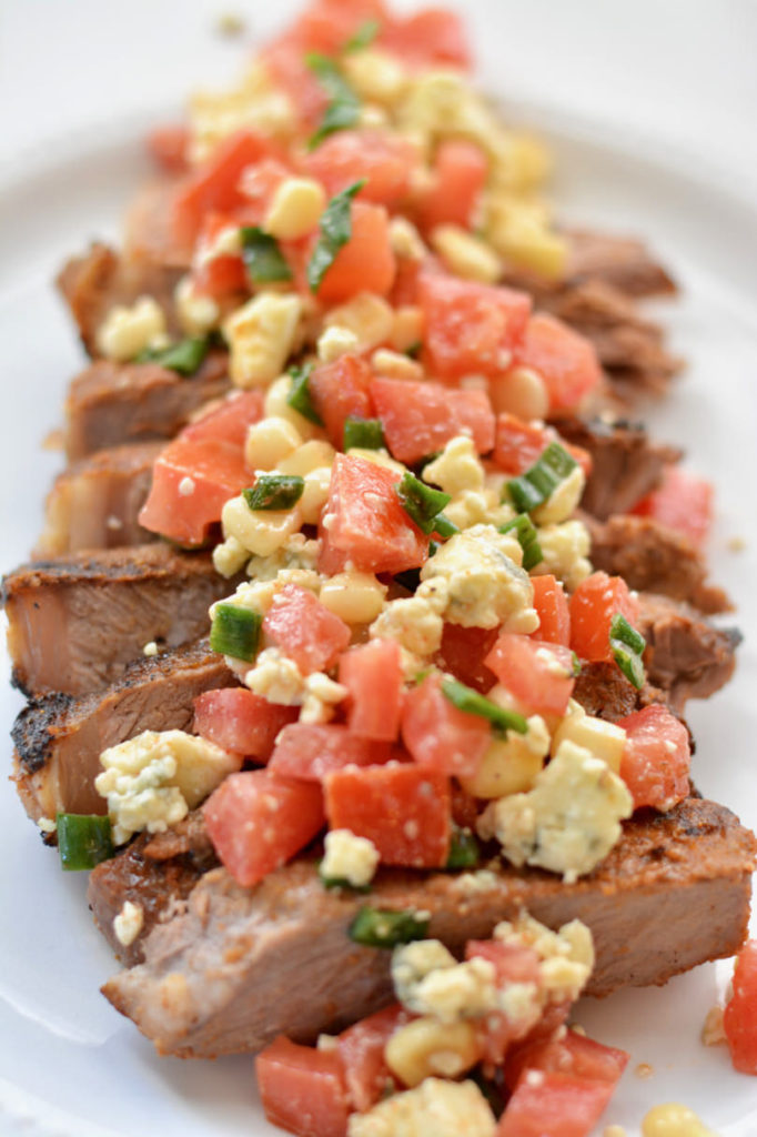 Summer Grilled Steak with Fresh Blue Cheese Salsa. So delicious and easy to prep ahead of time. Perfect for a summer BBQ.