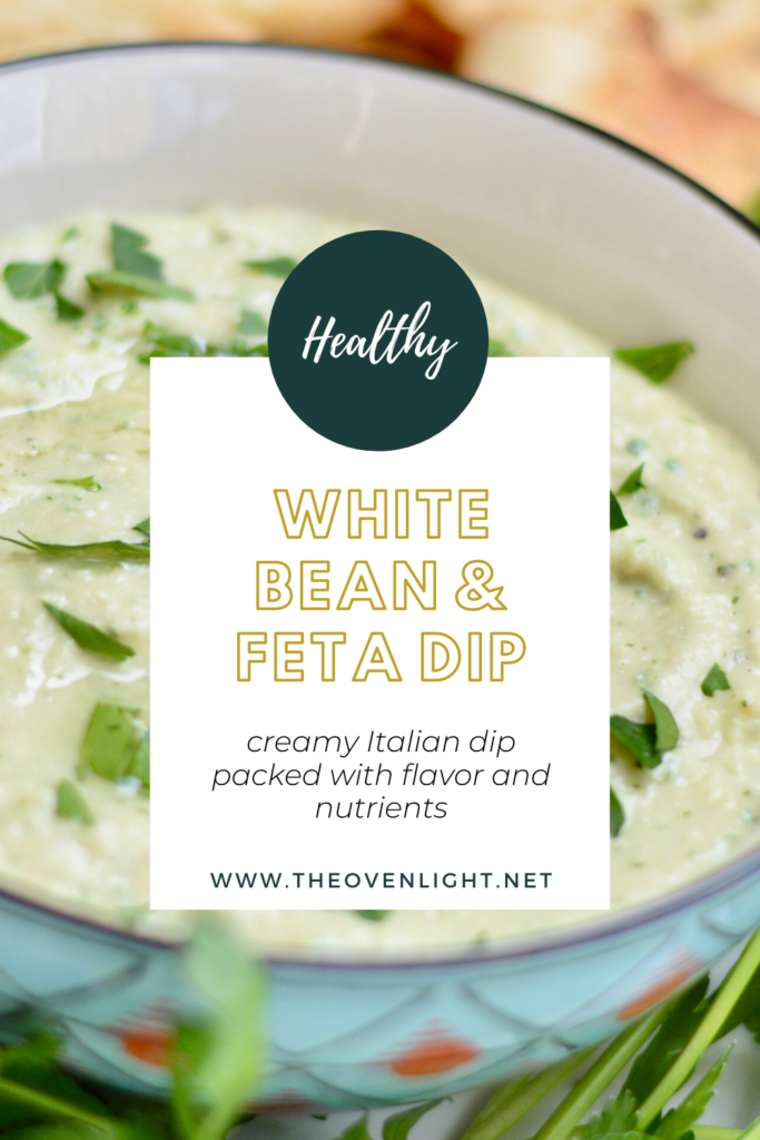 White Bean and Feta Dip with Homemade Baked Pita Chips. Packed with nutrients and so much flavor. Delicious appetizer dip. #Italian #beandip #parsley