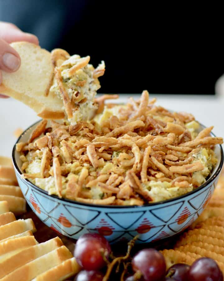 Hot artichoke dip appetizer. Perfect for every gathering! Easy and so creamy!