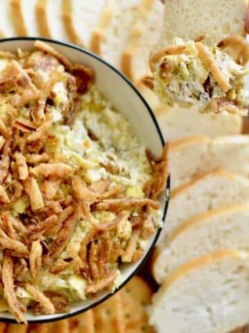 Hot artichoke dip appetizer. Perfect for every gathering! Easy and so creamy!