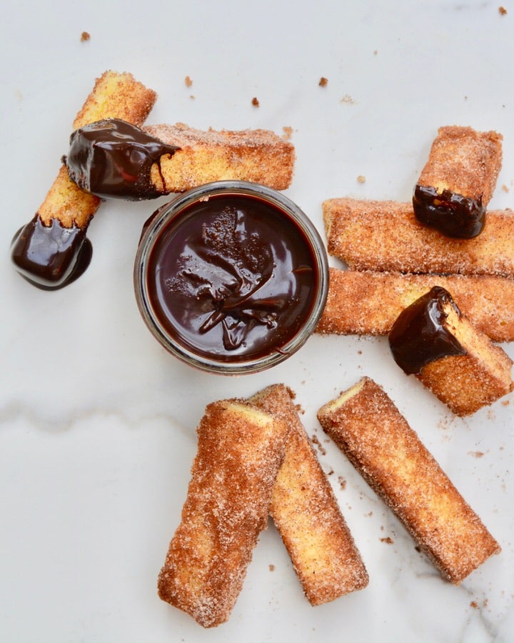 Pound Cake Churros | Simple decadent recipe. Dip it in chocolate sauce!