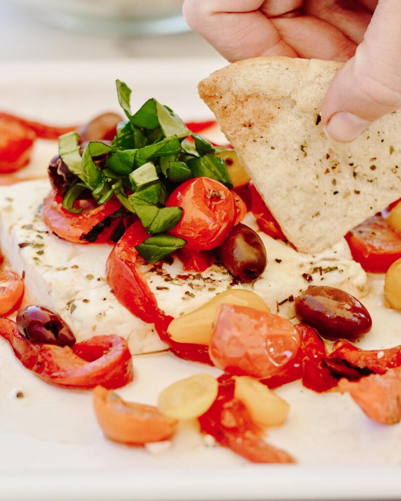 Baked Feta with tomatoes and red pepper.