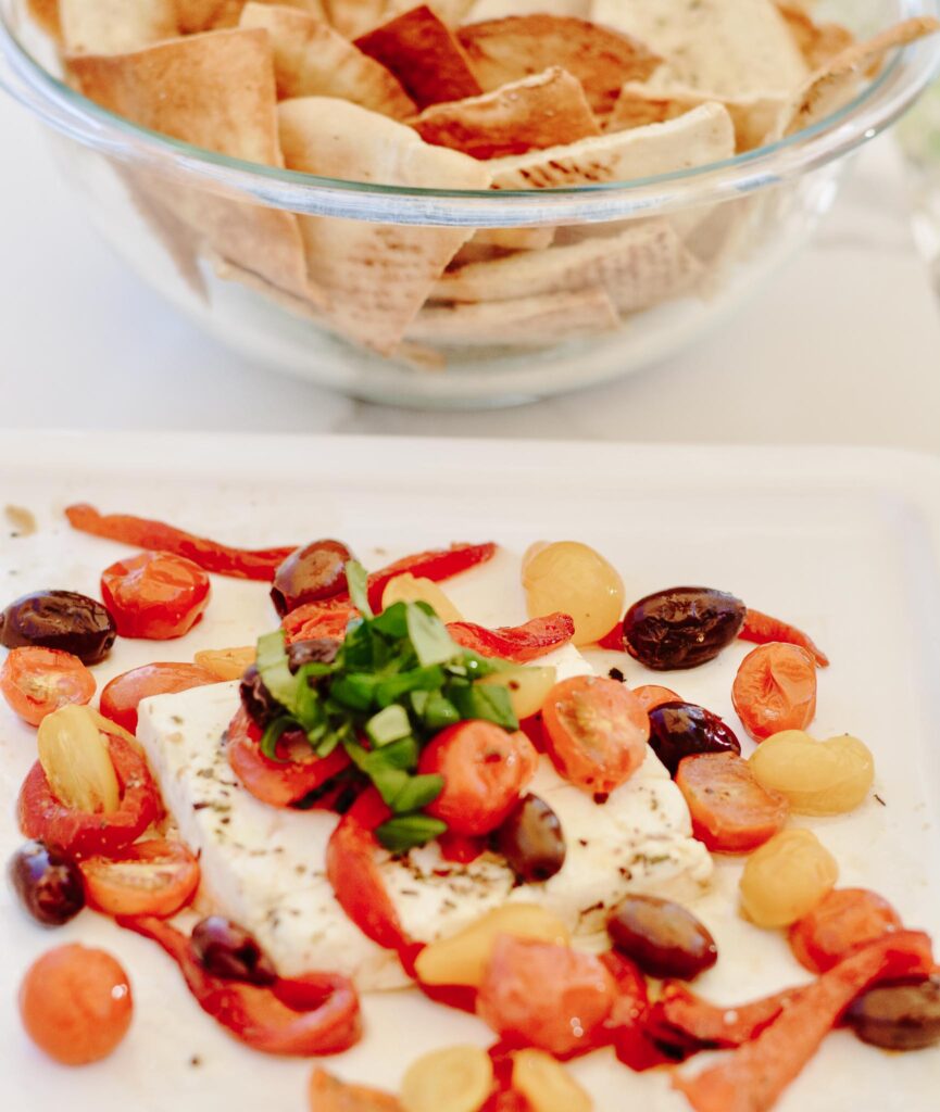 Baked Feta with tomatoes and red pepper.