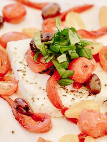 Baked Feta with tomatoes and red pepper.