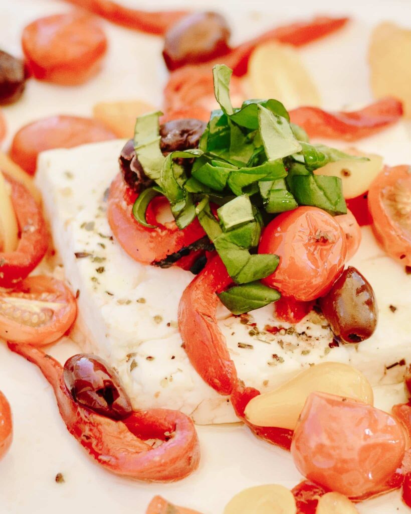 Baked Feta with tomatoes and red pepper.