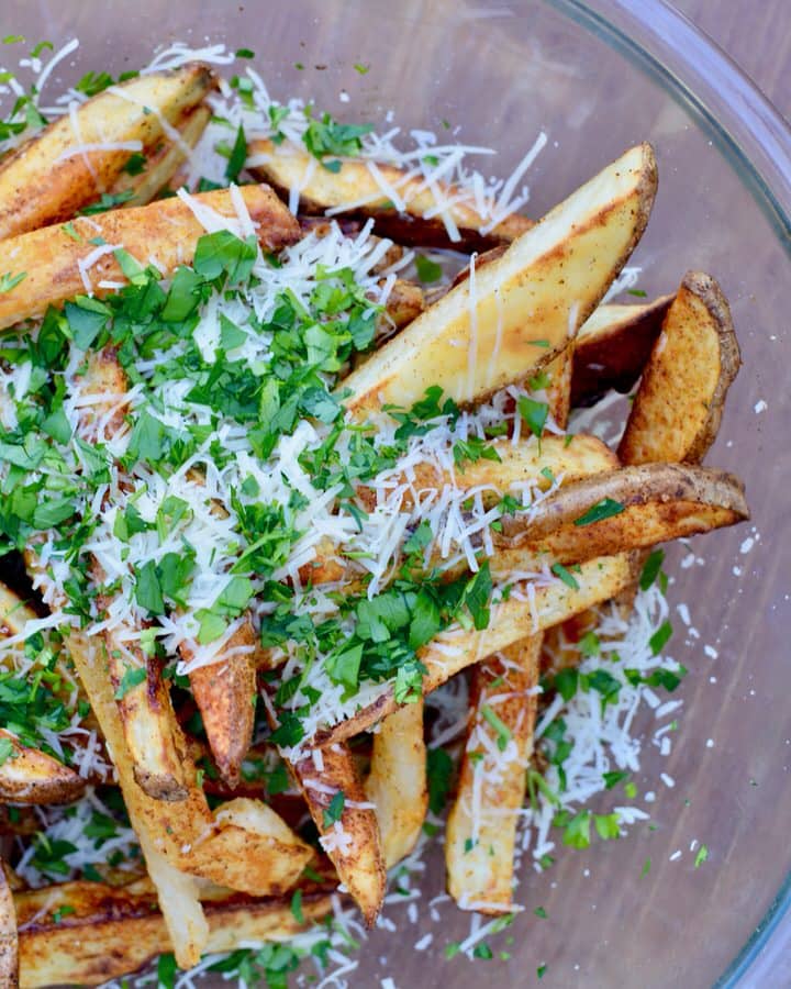 Bake your own homemade french fries. So crazy easy and so delicious! Million times better than freezer fries, and super easy!