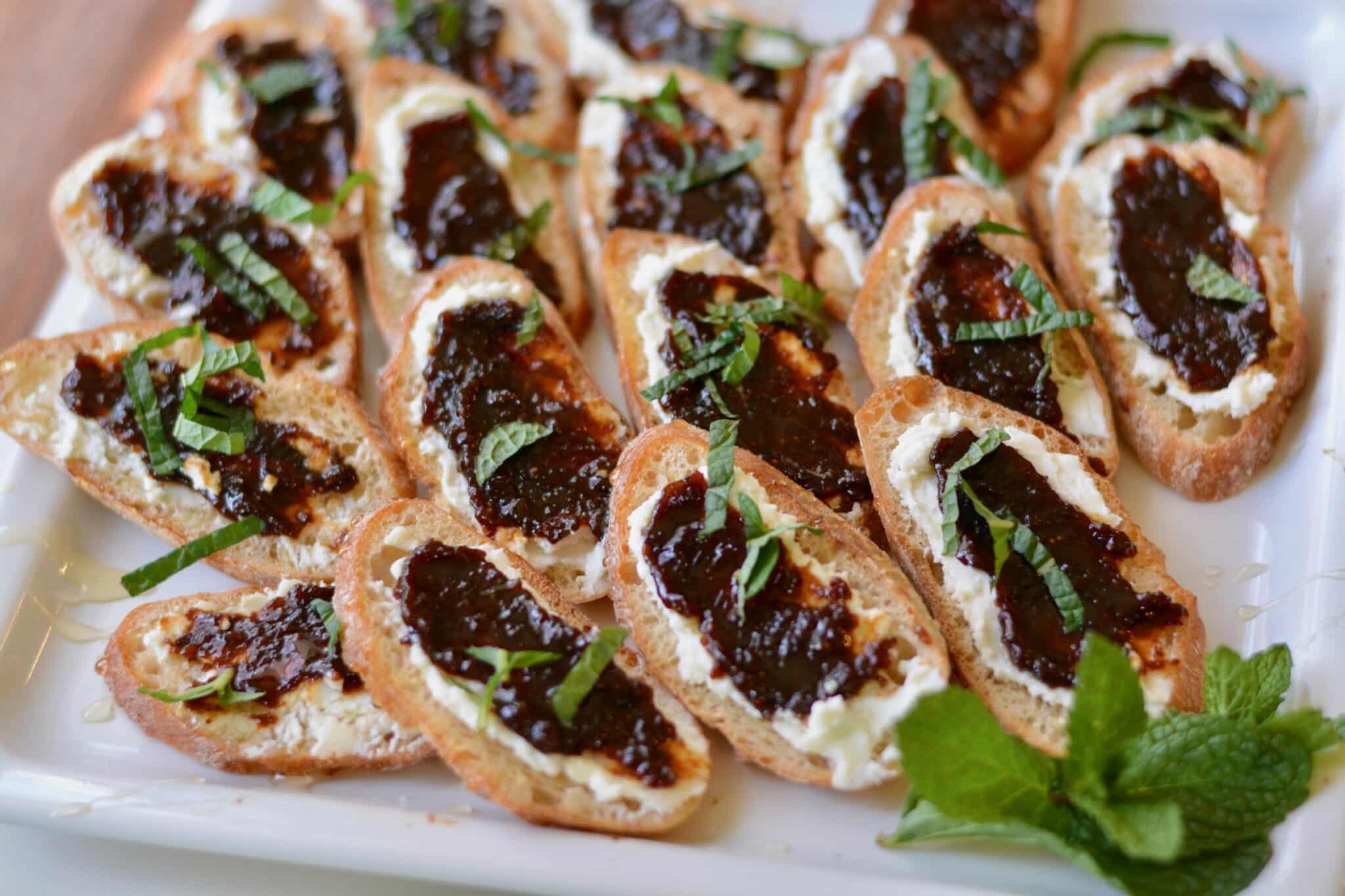 Goat Cheese and Fig Crostini with Honey and Mint. Perfectly fresh and delicious appetizer for any gathering. Kids loved it too!