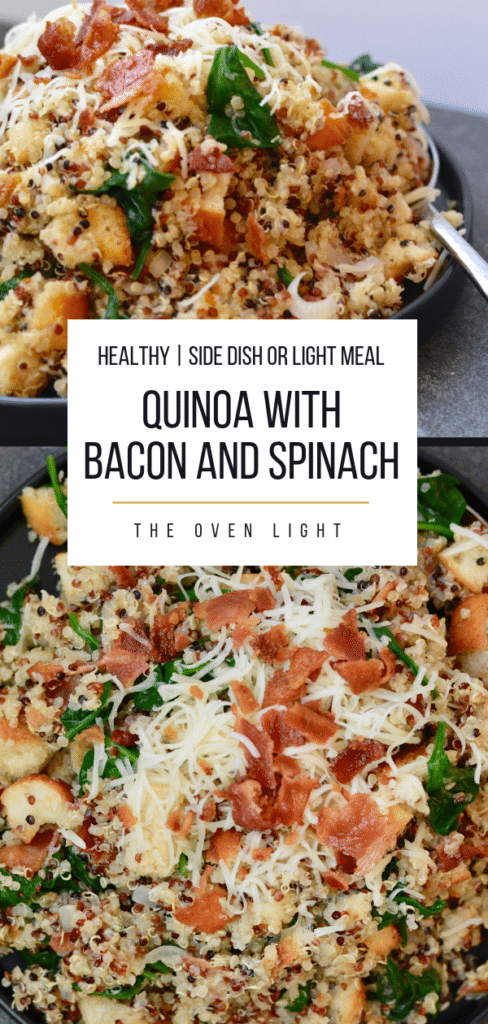 Quinoa with Bacon and Spinach - amazing side dish or make a great light meal. Prep ahead of time and throw together before serving. SO GOOD!