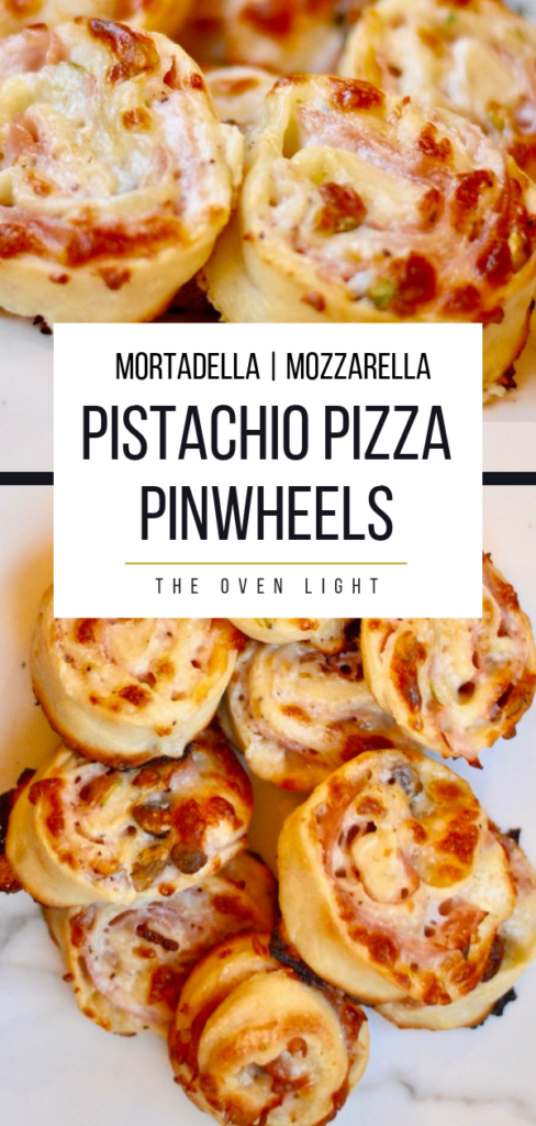 Pistachio Pizza Pinwheels - Such fun ingredients, and so delicious! #pizza #pinwheels #mortadella #mozzarella #pistachio #pizzadough #makeahead #lunch #dinner #appetizer