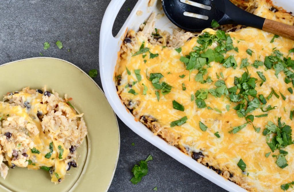 Healthy Salsa Verde Chicken and Brown Rice Bake - Quick Make Ahead Weeknight Meal