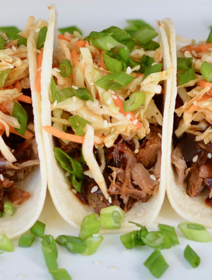 Korean BBQ Tacos with Quick Kimchi and Pulled Pork. Make Ahead Friendly!