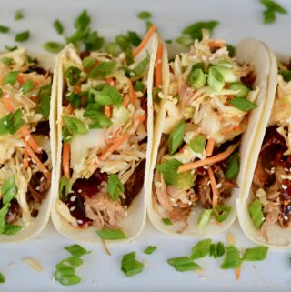 Korean BBQ Tacos with Quick Kimchi and Pulled Pork. Make Ahead Friendly!