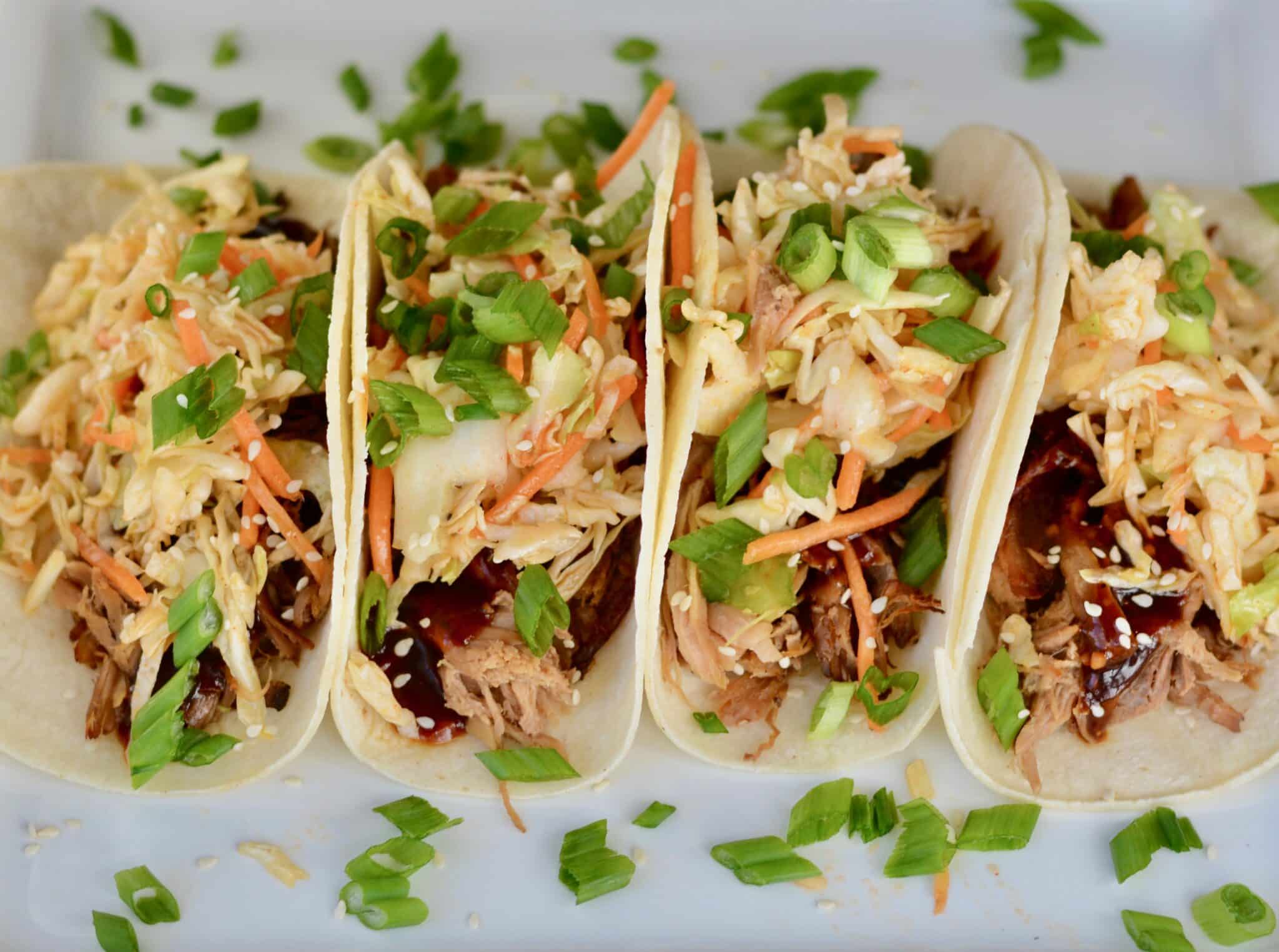 Korean BBQ Tacos with Quick Kimchi and Pulled Pork. Make Ahead Friendly