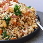 Quinoa spinach bacon and breadcrumb side dish warm and healthy