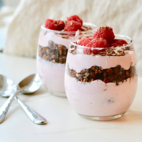 Raspberry Parfait with chocolate granola | simple everyday breakfast