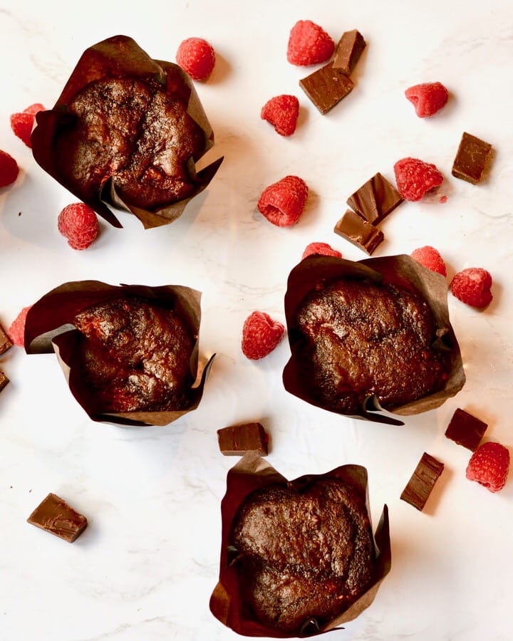 Chocolate Nutella Raspberry Muffins - So rich and delicious and perfect for a special occasion, everyday breakfast or brunch.