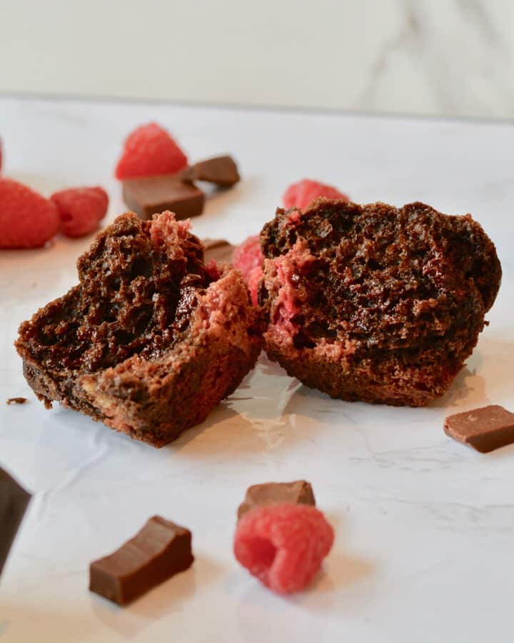 Chocolate Nutella Raspberry Muffins - So rich and delicious and perfect for a special occasion, everyday breakfast or brunch.