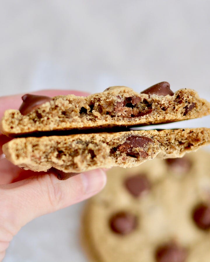 Chewy Espresso Dark Chocolate Chip Cookies. Simple recipe comes together quickly. Soft and so full of mocha espresso chocolate flavor. Large bakery style cookies with amazing texture and flavor! You'll love this recipe!