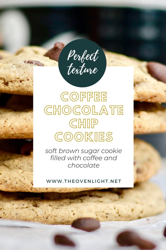 Coffee Chocolate Chip Cookies | Soft brown sugar cookie filled with espresso and dark chocolate flavor. Perfect texture and so yummy!