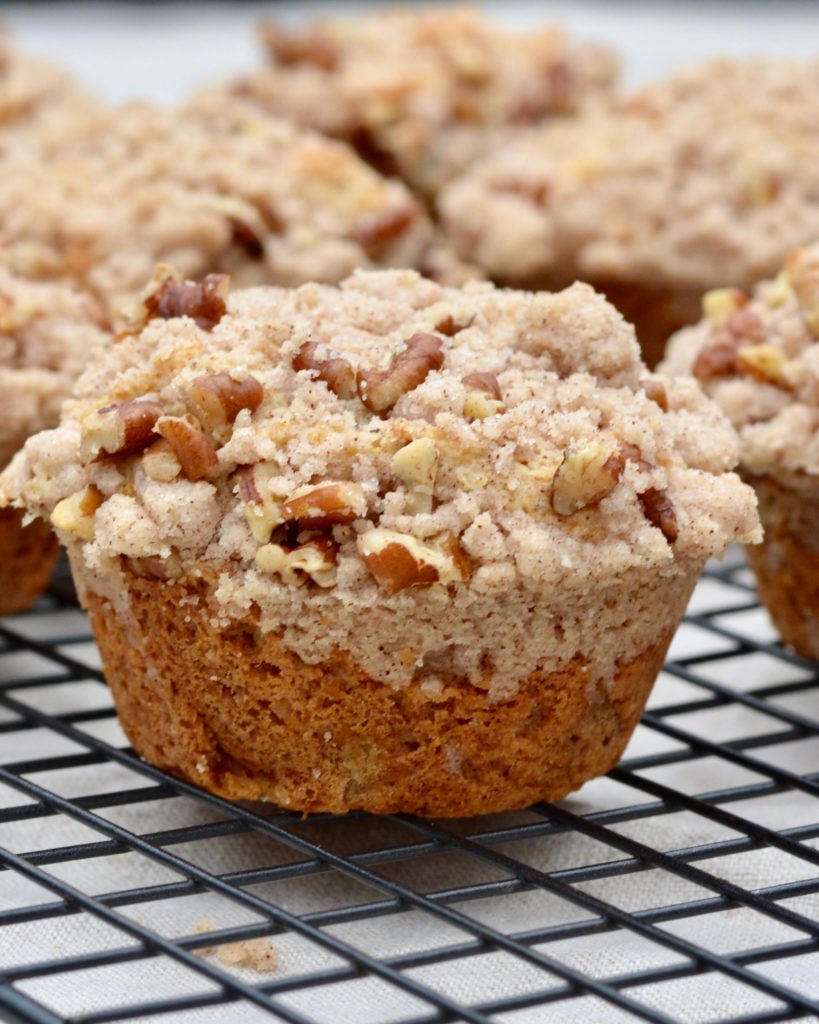 Pear muffins with pecan streudel or crumb topping. Delicious and moist recipe