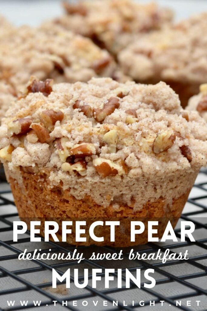 Pear muffins with pecan streudel or crumb topping. Delicious and moist recipe