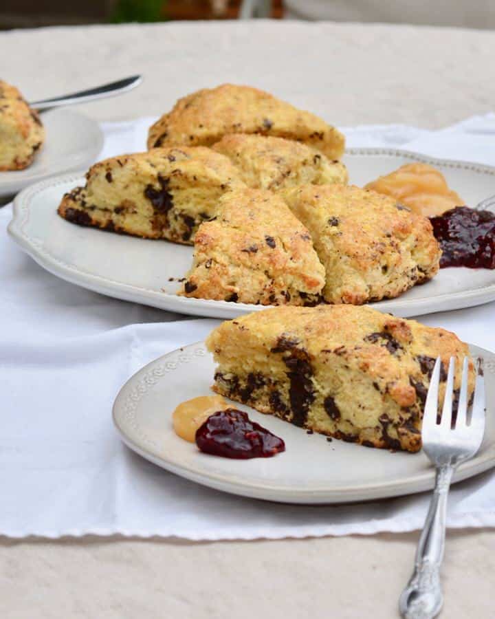 Orange Chocolate Chunk Scones | Delicious, perfect scone texture with chunks of dark chocolate. 