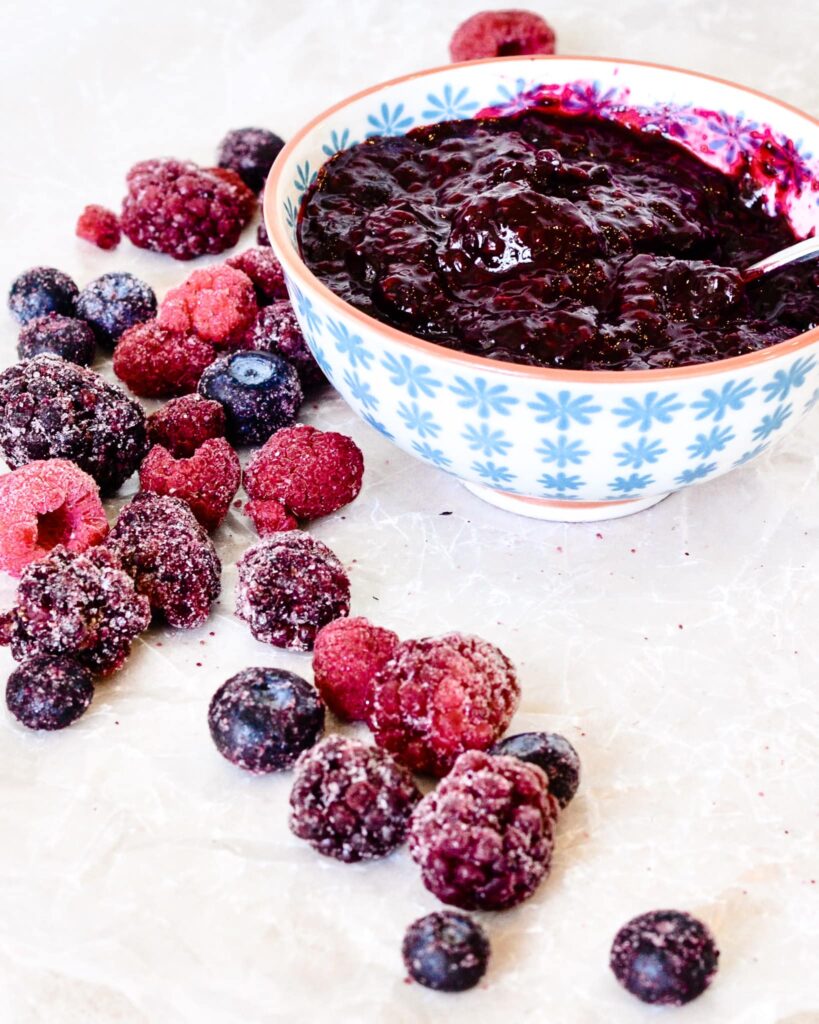 Mixed Berry Compote | Delicious, simple, healthy. #frozenberries #raspberries #blackberries #blueberries #compote