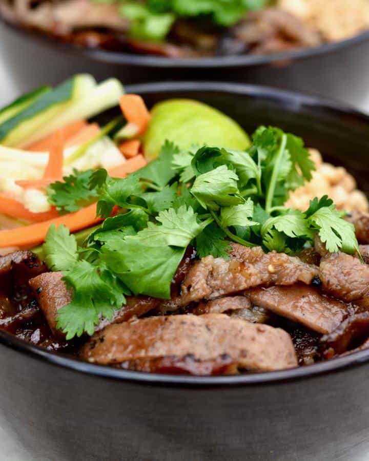 Pork Noodle Bowls | Vietnamese Bun bowls. Make ahead recipe, completely gluten free, celiac friendly recipe. And SO delicious!
