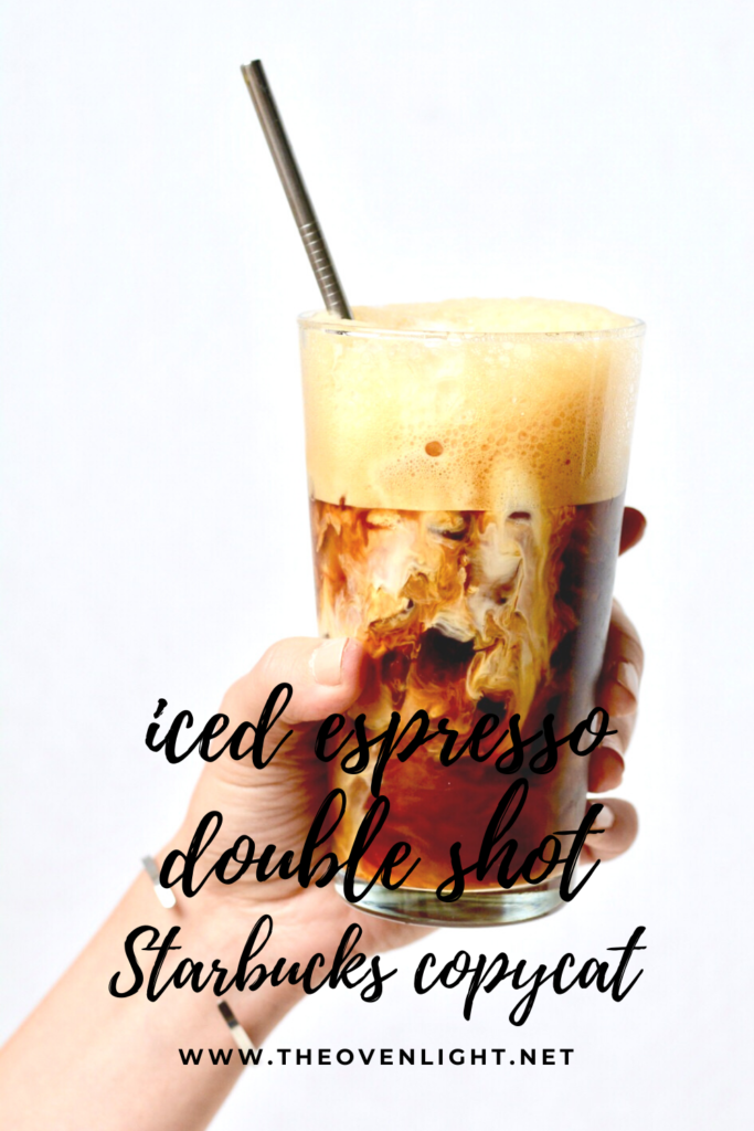 Iced Espresso Double Shot—Starbucks Copycat. Shake it up for lots of creamy foam, add simple syrup and cream. Amazing! #starbucks #copycat #starbuckscopycat #espresso