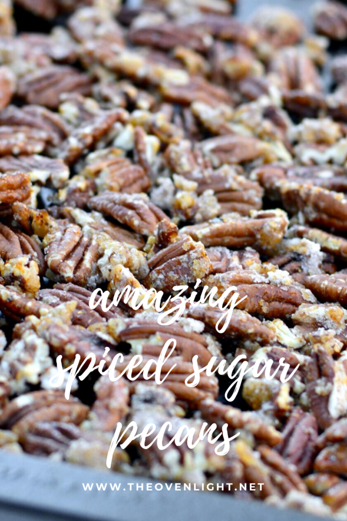 Sugar Spiced Pecans | Perfect for snacking, topping salads and make great gifts! #pecans #sugaredpecans #nuts