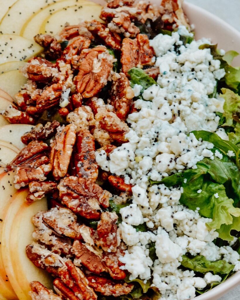 Ultimate Summer Salad Recipe - crisp apples, tangy blue cheese, sweet pecans and homemade poppy seed dressing. Total perfection for summer lunch or dinner.
