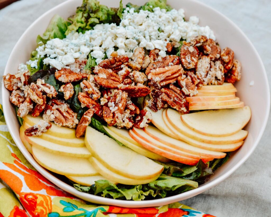 Ultimate Summer Salad Recipe - crisp apples, tangy blue cheese, sweet pecans and homemade poppy seed dressing. Total perfection for summer lunch or dinner.