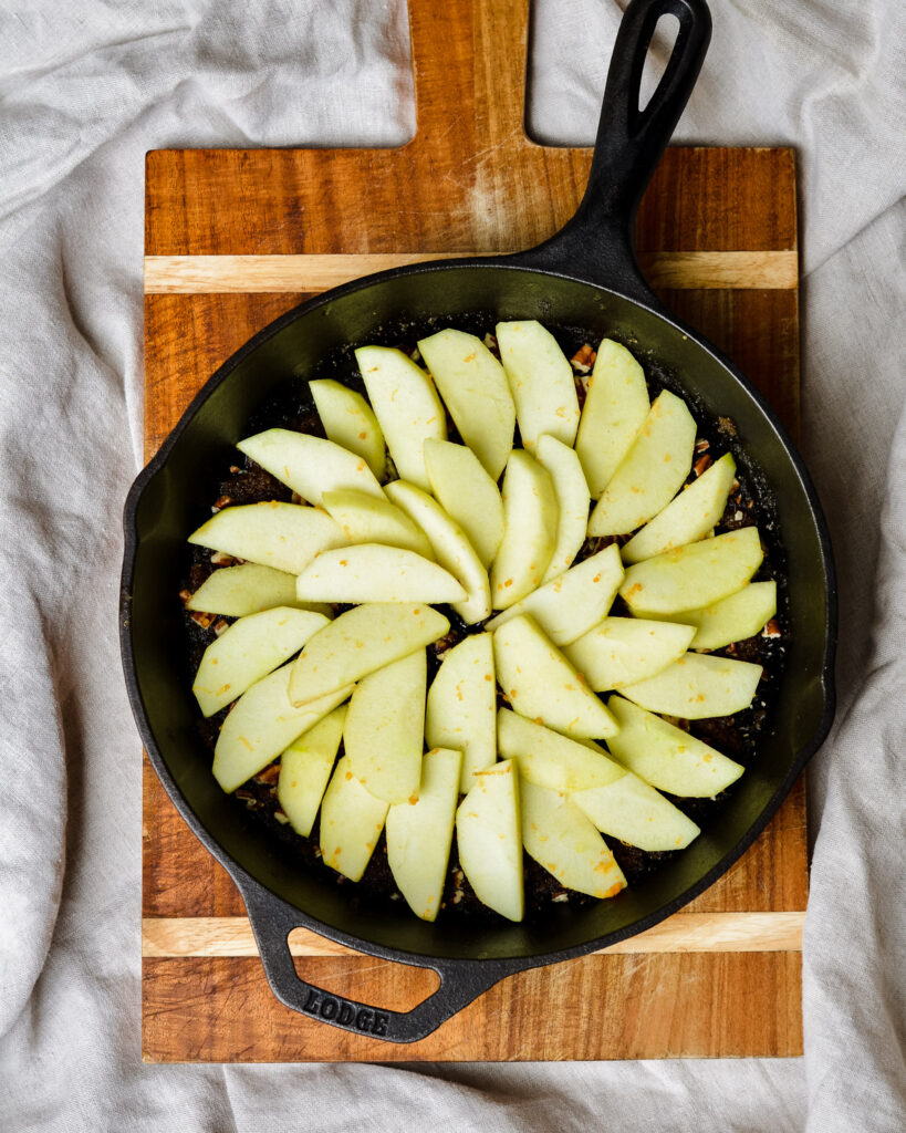 Upside Down Apple Cake | Warm, gooey, sugary topping with pecans, apples and brown sugar. Delicious dessert any time of the year!