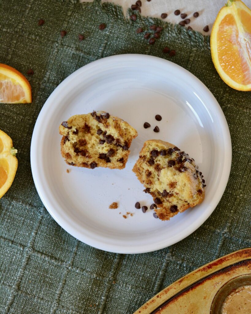 Orange Chocolate Chip Muffins | Gluten free & perfectly tender texture. Lots of orange flavor and plenty of mini chocolate chips make for a perfect breakfast treat!