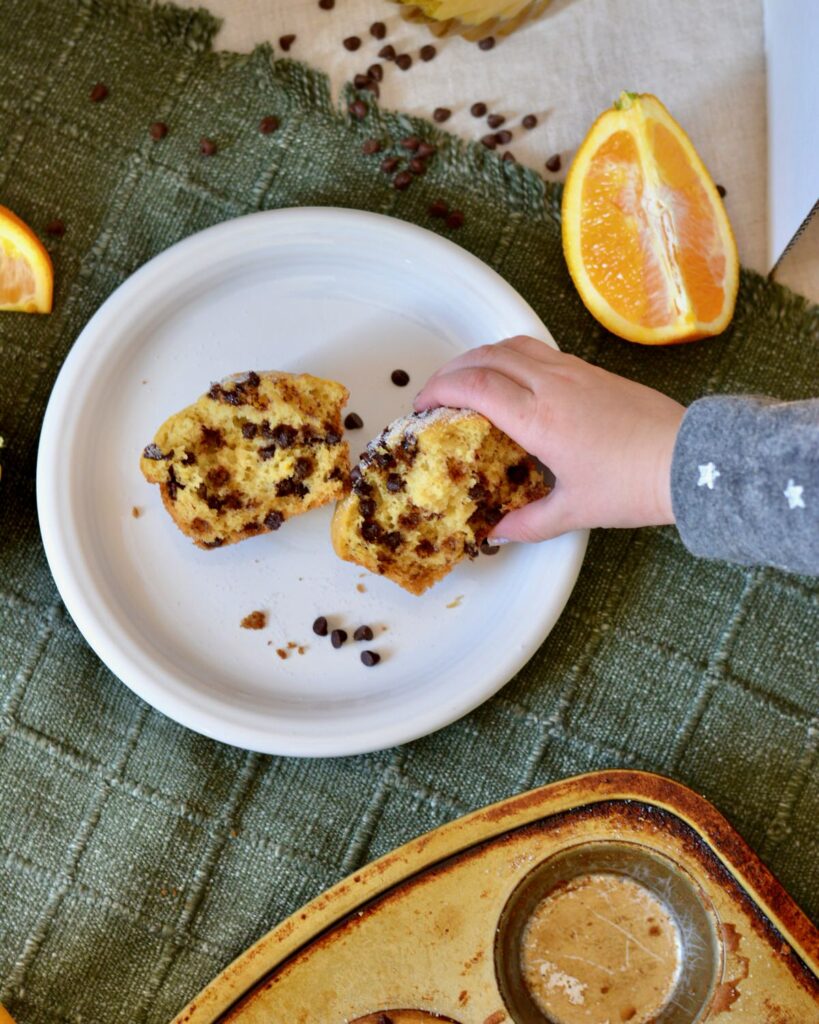 Orange Chocolate Chip Muffins | Gluten free & perfectly tender texture. Lots of orange flavor and plenty of mini chocolate chips make for a perfect breakfast treat!