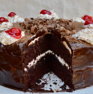 Black Forest Cake Recipe | Super Rich and Super Easy. Made extra flavorful with a pudding mix, and chocolate ganache.