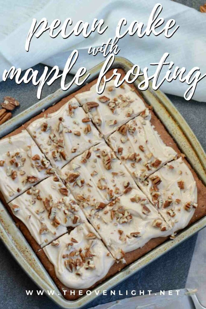 Gluten Free Soft Pecan Cake with Maple Buttercream Frosting | Simple gluten free recipe perfect for the holidays! #glutenfree #pecan #cake #maple #frosting #holidaycake