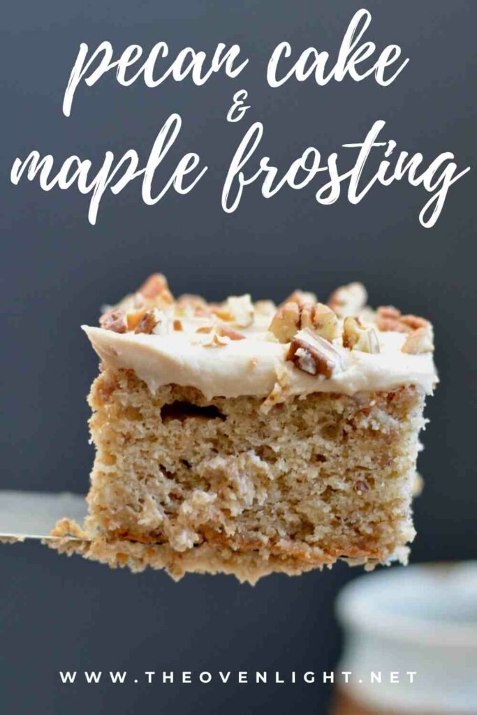 Gluten Free Soft Pecan Cake with Maple Buttercream Frosting | Simple gluten free recipe perfect for the holidays! #glutenfree #pecan #cake #maple #frosting #holidaycake