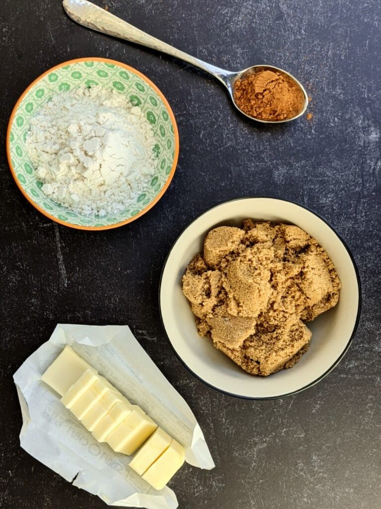 Ingredients to make the brown sugar crumble for Banana Coffee Cake.