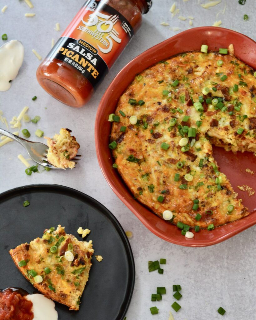 Crustless Cheese and Bacon Quiche with 505 Salsa Picante | Take breakfast to the next level with this simple recipe. Simply gluten free.