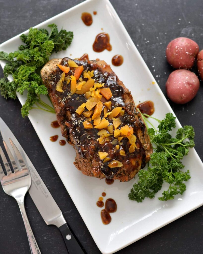 Sweet and Tender Apricot Balsamic Pork Loin | simple sauce and throw in the oven. A truly delicious and simple dinner for the whole family.