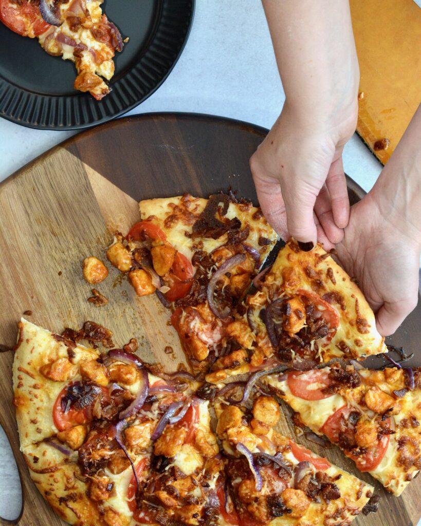 Amazing Buffalo Chicken Pizza | Made with our super popular no-rise time pizza dough and topped with a perfect combination of toppings. Simple weeknight meal comes together in minutes.