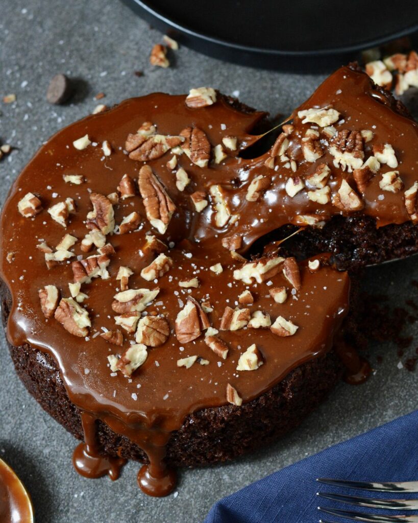 Breckenridge Distillery Bourbon Chocolate and Caramel Cake for 2 | 6 inch decadent cake perfect for a romantic dinner.